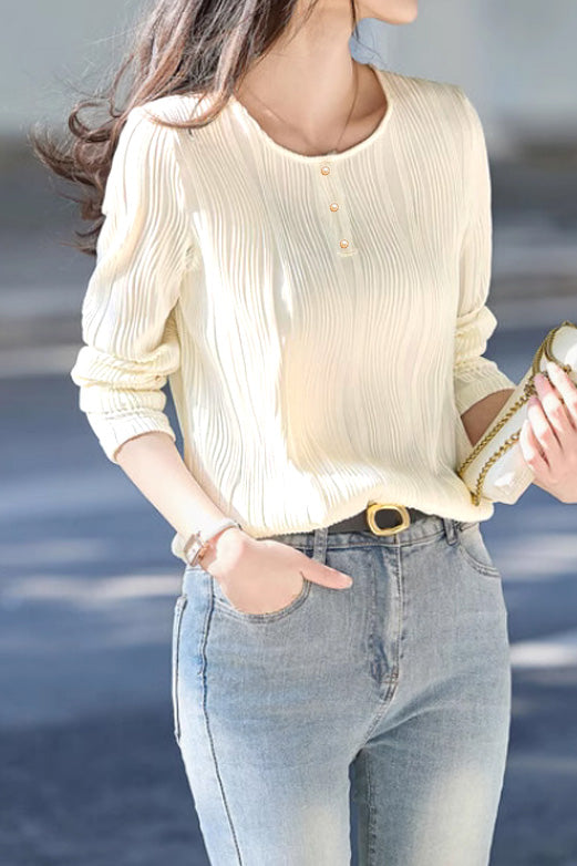 Französisches Mode Texturiertes Langarm-T-Shirt