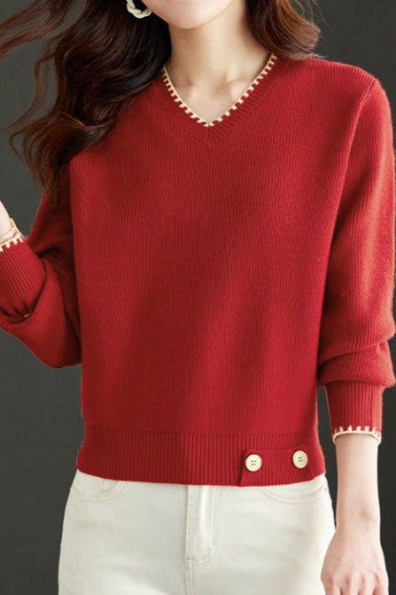 V-Ausschnitt Strickpullover