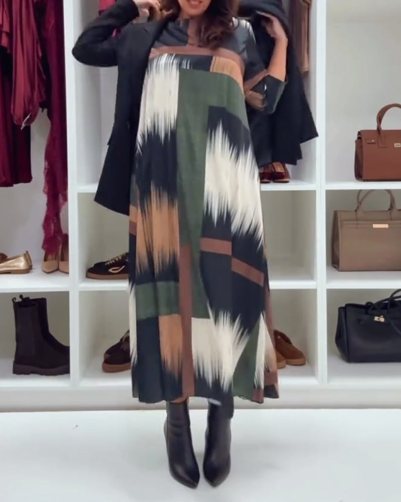 Trendige Bedruckte Robe mit Rundhals und langen Ärmeln