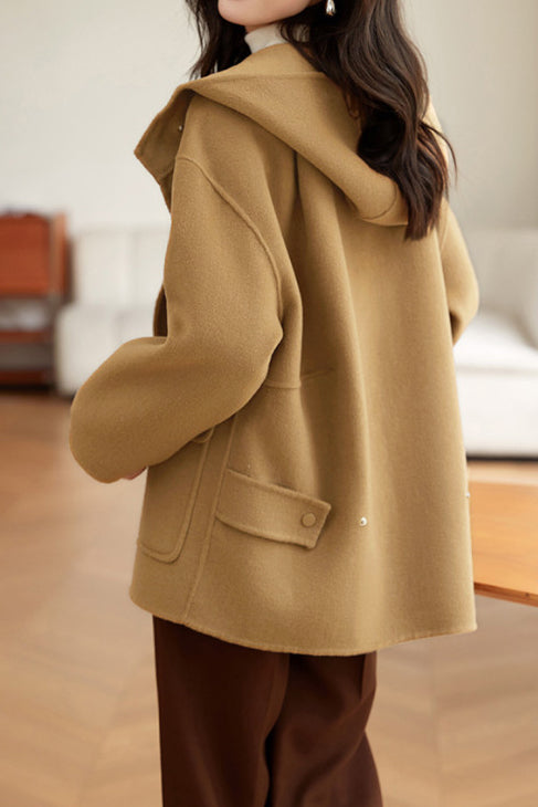 Lässiger vielseitiger Kapuzen-Wollmantel mit doppelten Taschen