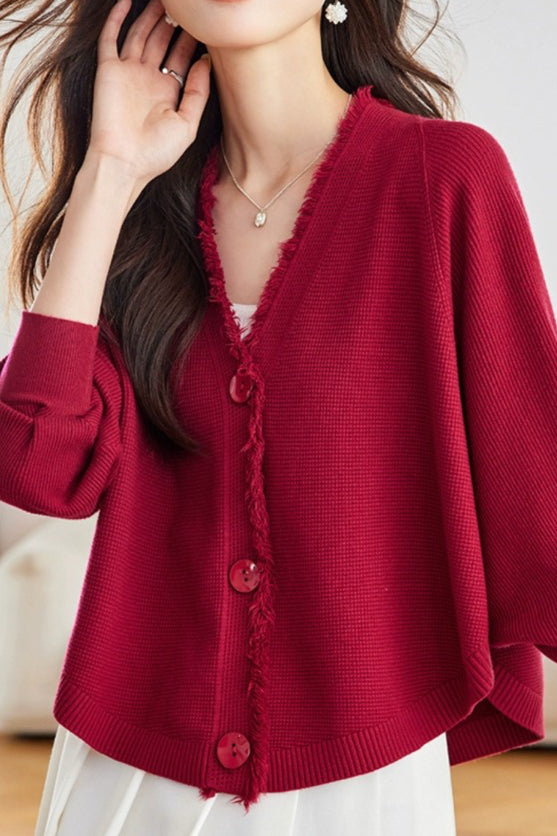 Lässiger Cardigan mit Batwing-Ärmeln und Fransen