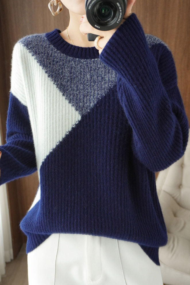 Lässiger Farbblock Langarm-Pullover