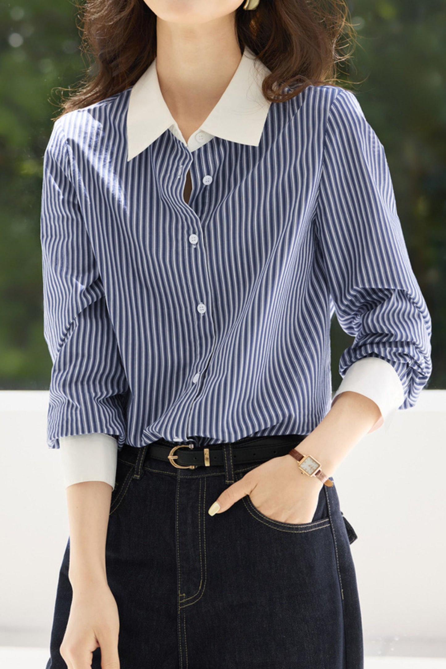 Lässiges Pendler-Kragen gestreiftes Hemd