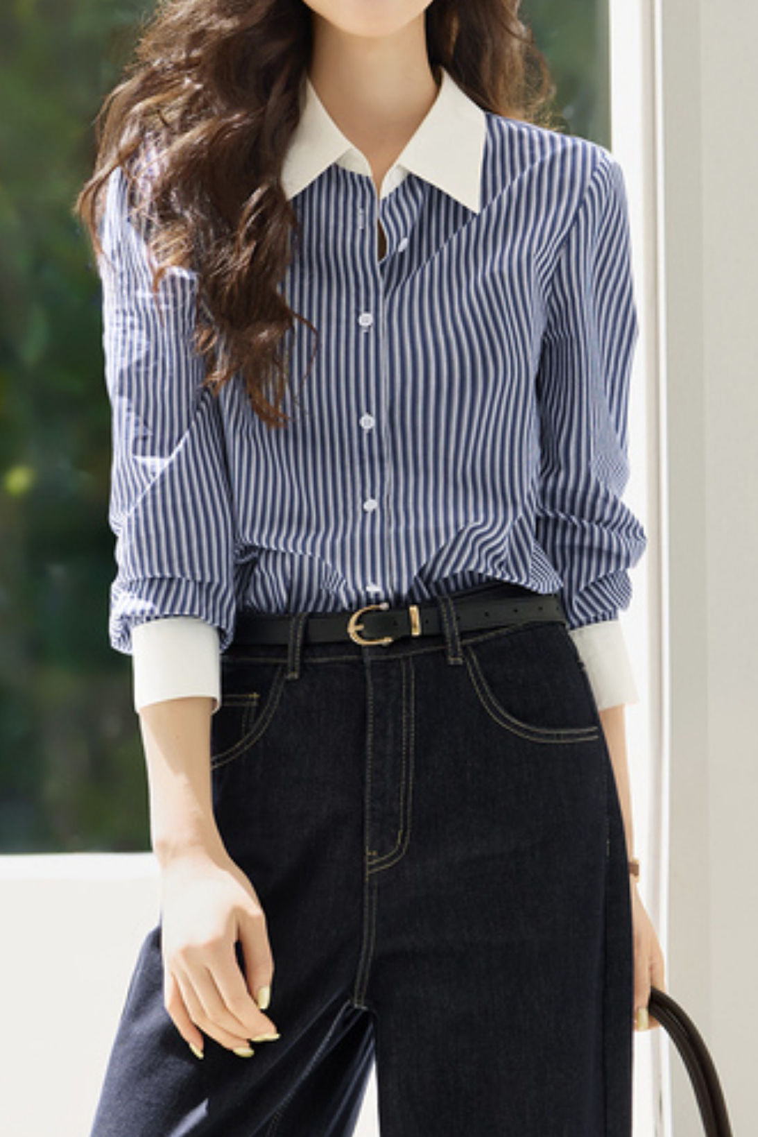 Lässiges Pendler-Kragen gestreiftes Hemd