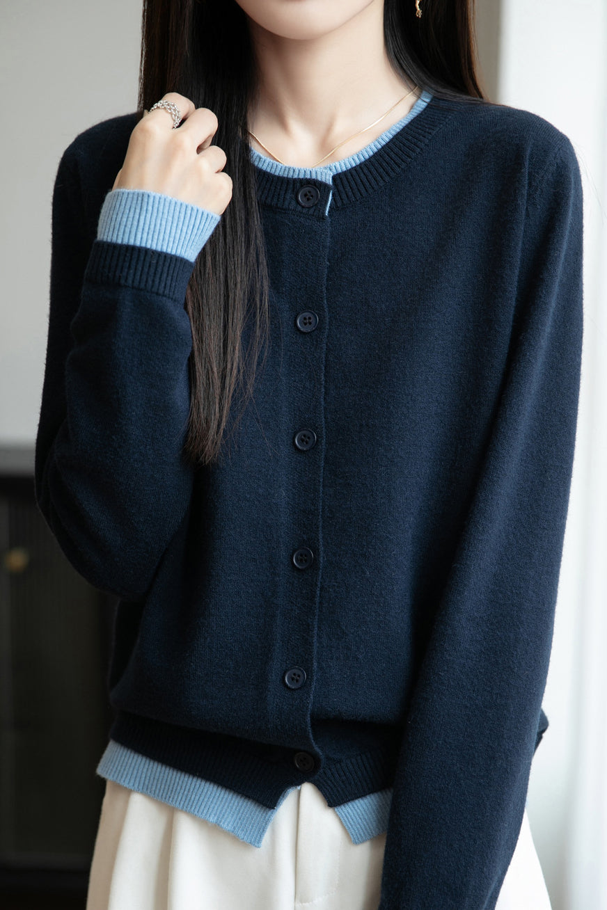 Lässiger Crew-Neck Fake Zweiteiler Paneled Cardigan