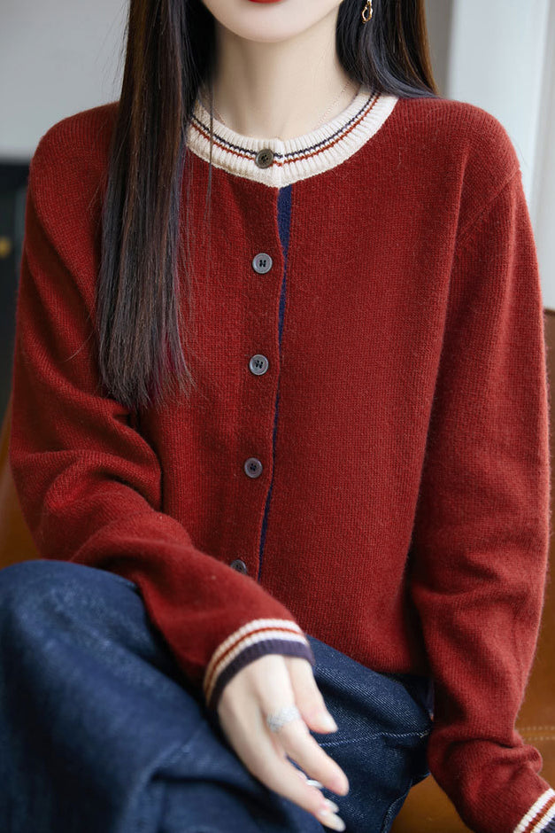 Lässiger vielseitiger Rundhals-Farbblock loser Strickcardigan