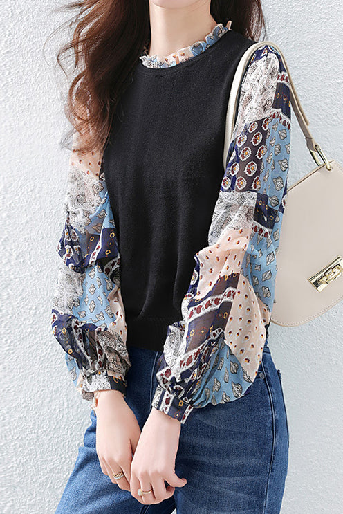 Gemischter Materialrüschkragen Kontrast Schnitt und Nähen