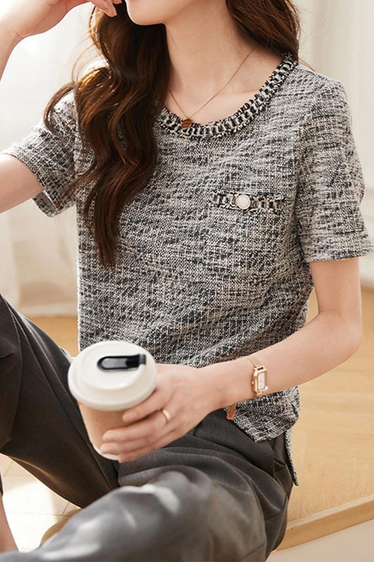 Elegantes Rundhals-Tweed T-Shirt