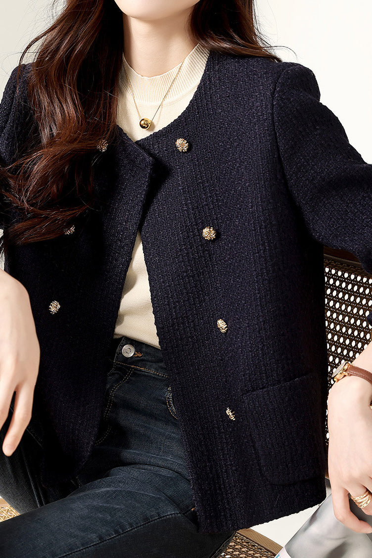 Elegante Jacke aus Tweed ohne Kragen mit Futter