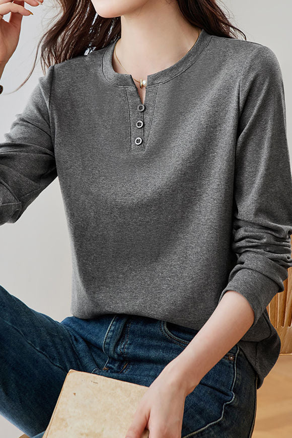 Lässiges vielseitiges Langarm-T-Shirt mit regulären Schultern