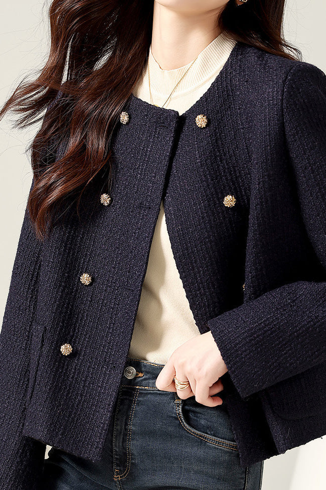 Elegante Jacke aus Tweed ohne Kragen mit Futter