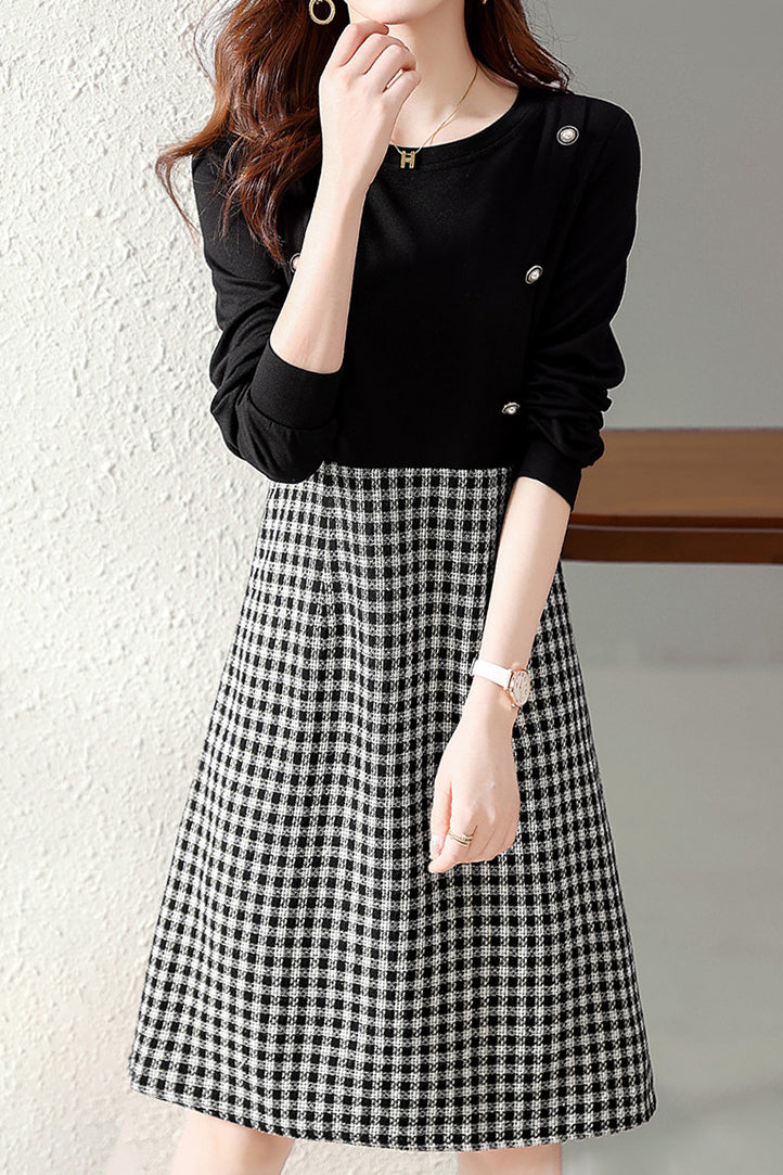 Button Dekor Überprüfen Docking Kleid mit Futter