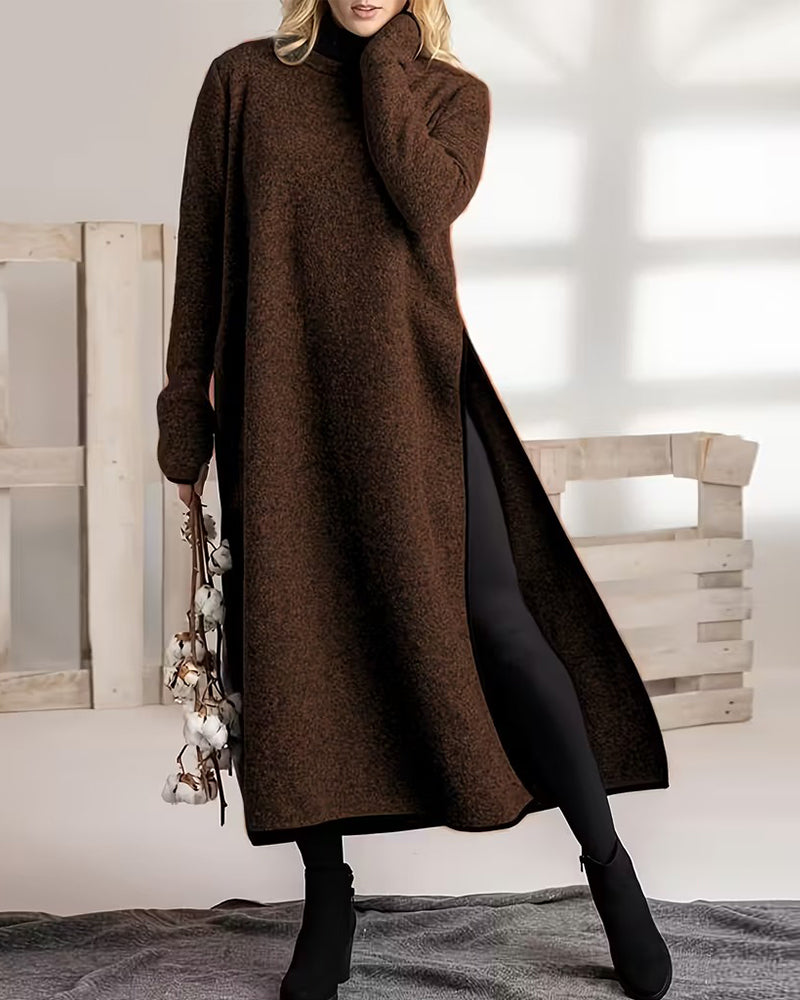 Lässiges Warmes Kleid mit Seitenschlitz Lang
