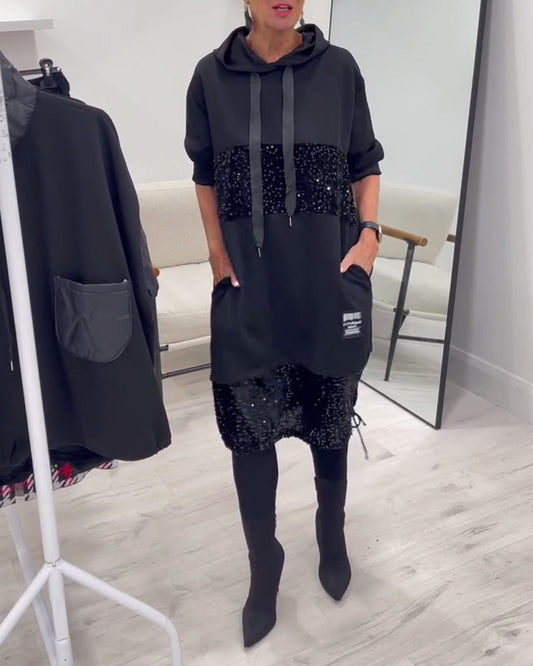 Kapuzenkleid mit trendigem Patchwork