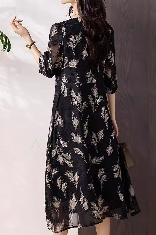 Schicht-Look Blattmotiv Jacquard Kleid