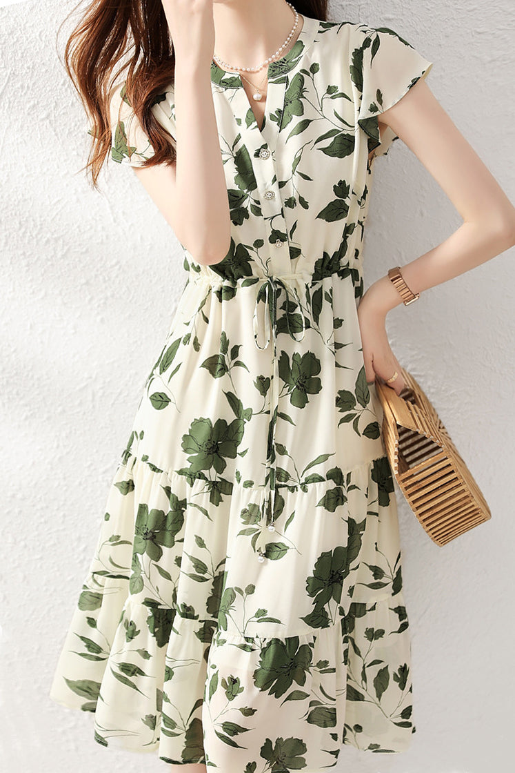 Skipper-Kragen Blumiges Flare Prairie Kleid