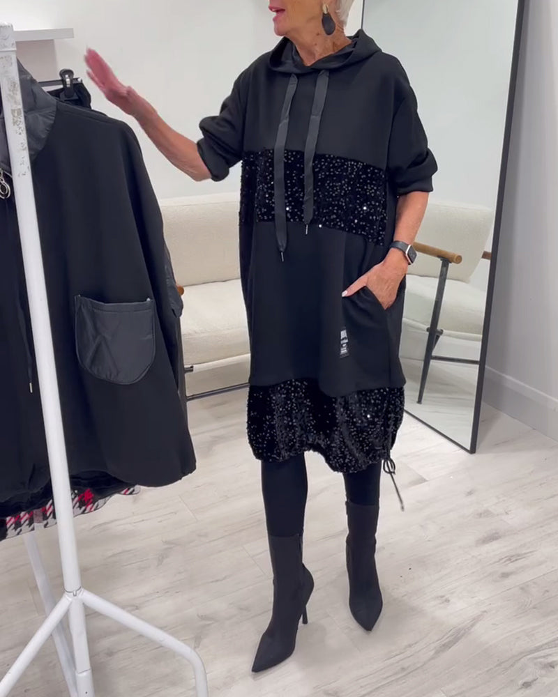 Kapuzenkleid mit trendigem Patchwork
