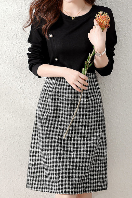 Button Dekor Überprüfen Docking Kleid mit Futter