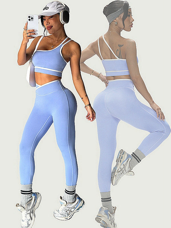 Damen Farbblock Hohe Taille Hüftlift Yoga Sportbekleidung