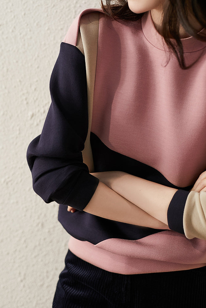 Rundhals-Drop-Shoulder-Bicolor-Sweatshirt