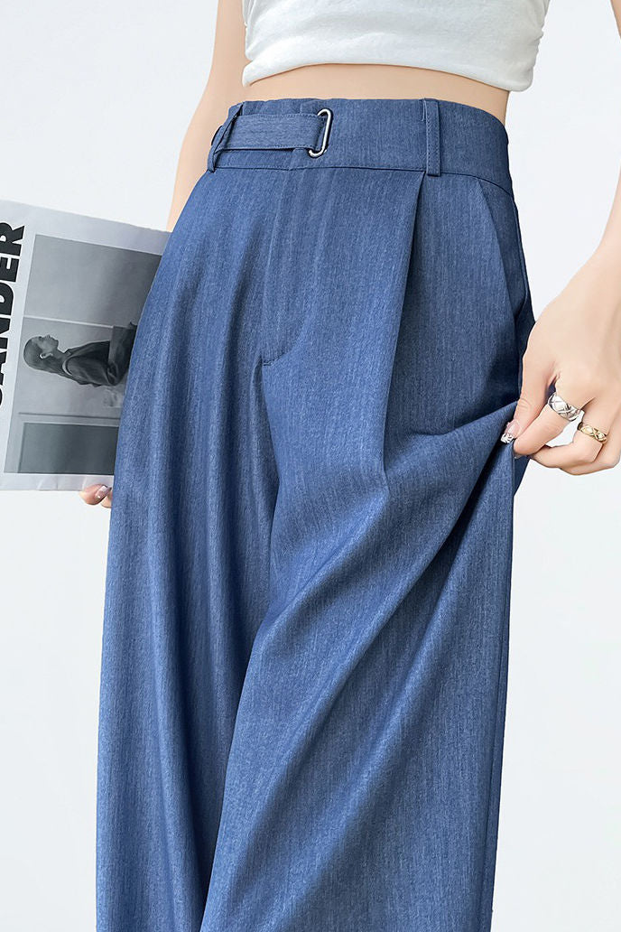 Hoch taillierte, lockere, weiche Denim-Hosen mit weitem Bein