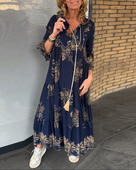 Vintage Weitkleid mit V-Ausschnitt