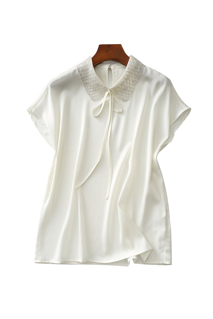 Doppelt flacher Kragen mit Schleife Bluse - 2 Farben verfügbar