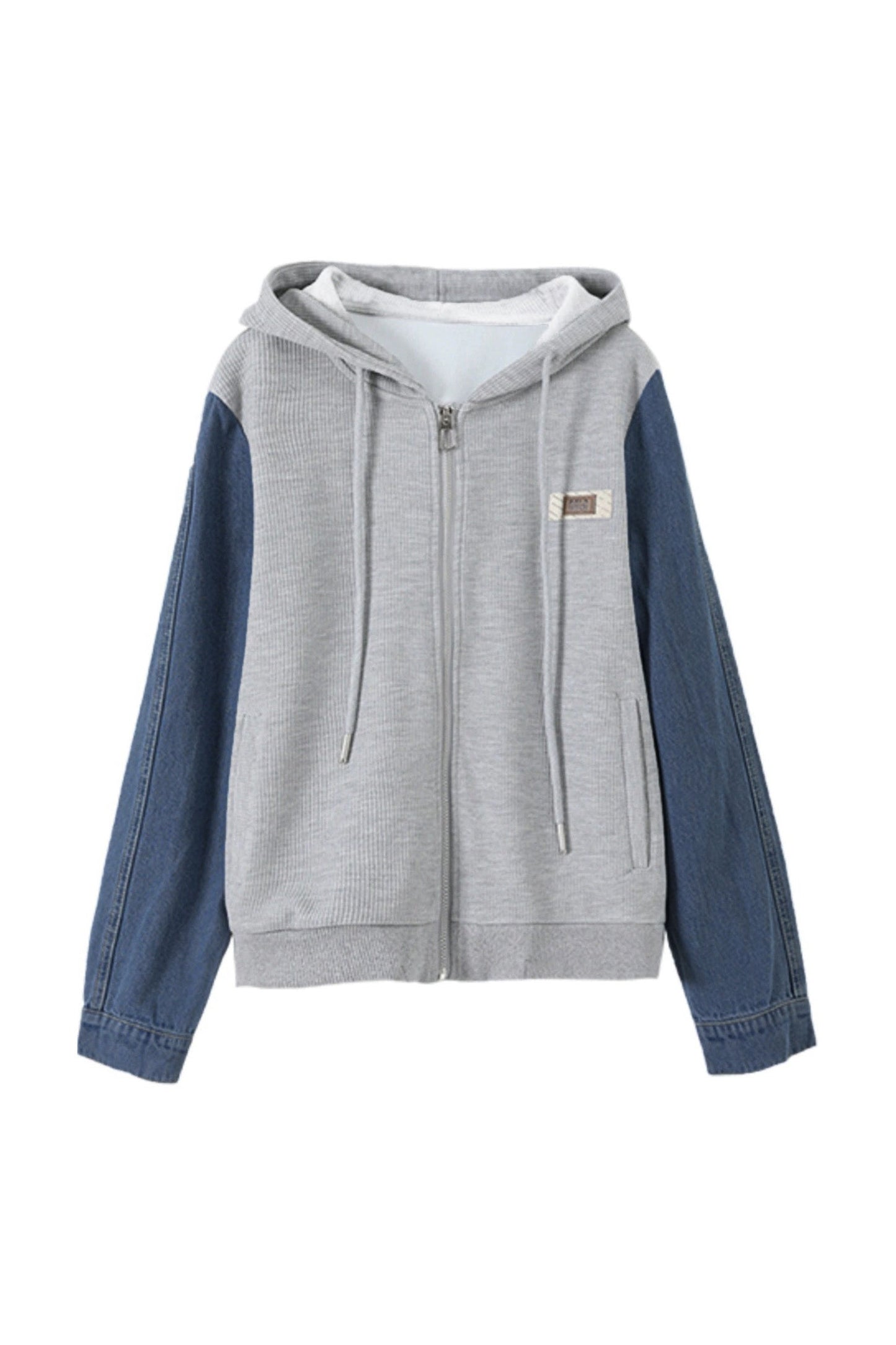 Kapuzensweatjacke aus Denim mit Kontrast