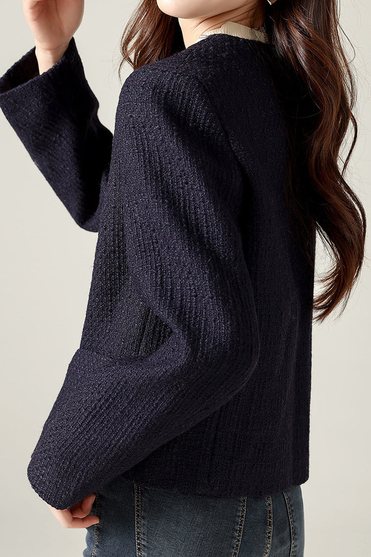 Elegante Jacke aus Tweed ohne Kragen mit Futter