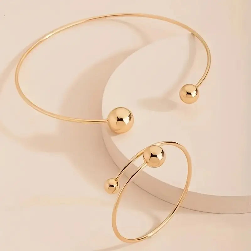Minimalistisches Glow Halsband & Armreifen Set | Gold