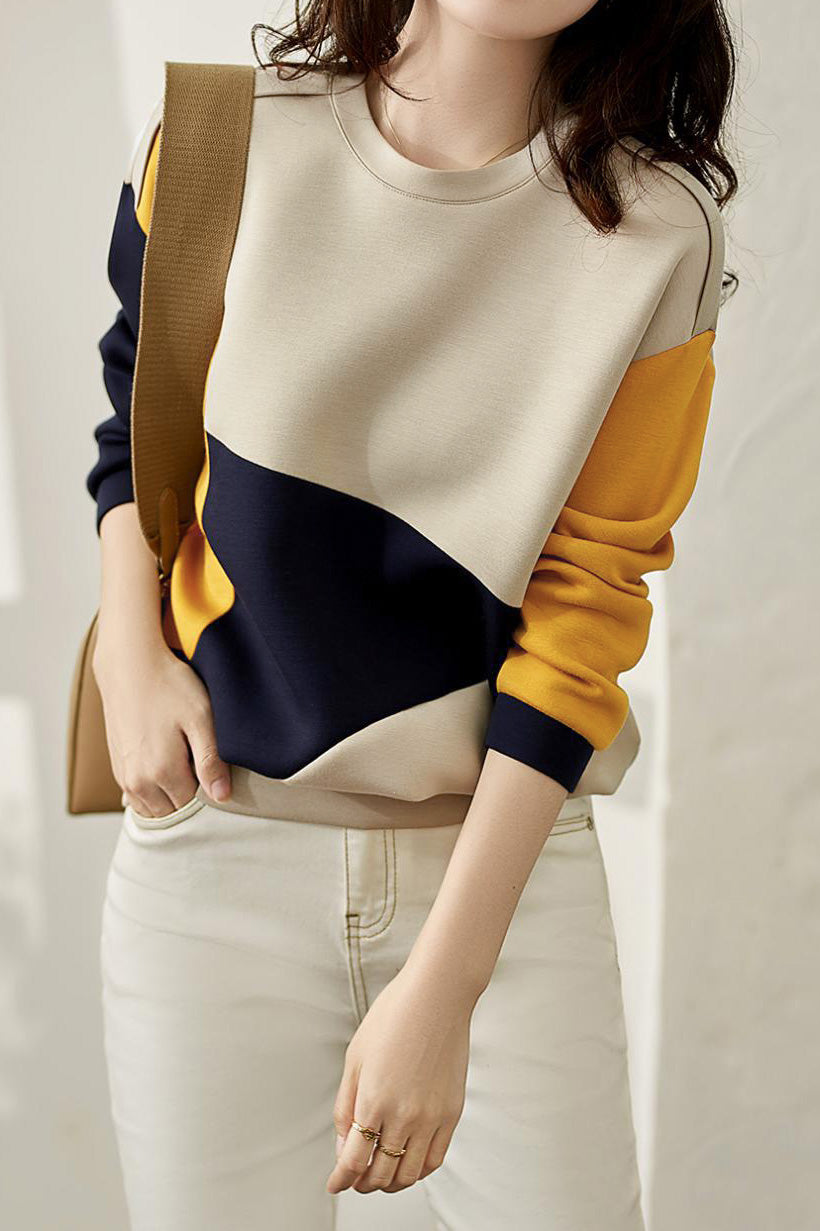 Rundhals-Drop-Shoulder-Bicolor-Sweatshirt