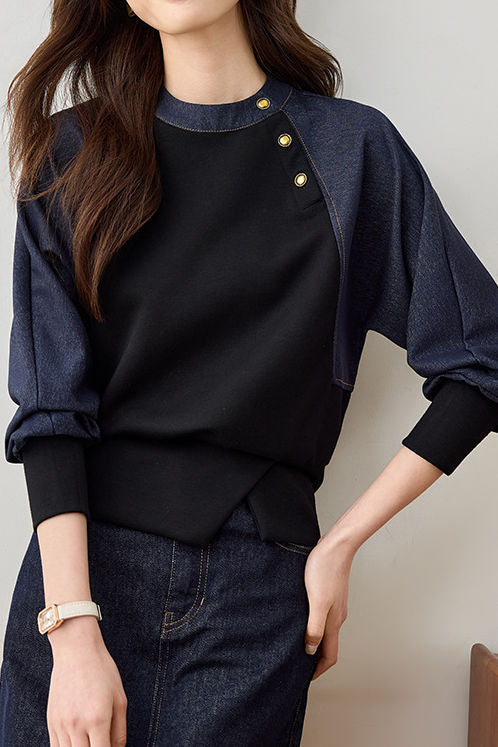 Stylischer lässiger gesplitteter Rundhals-Hoodie