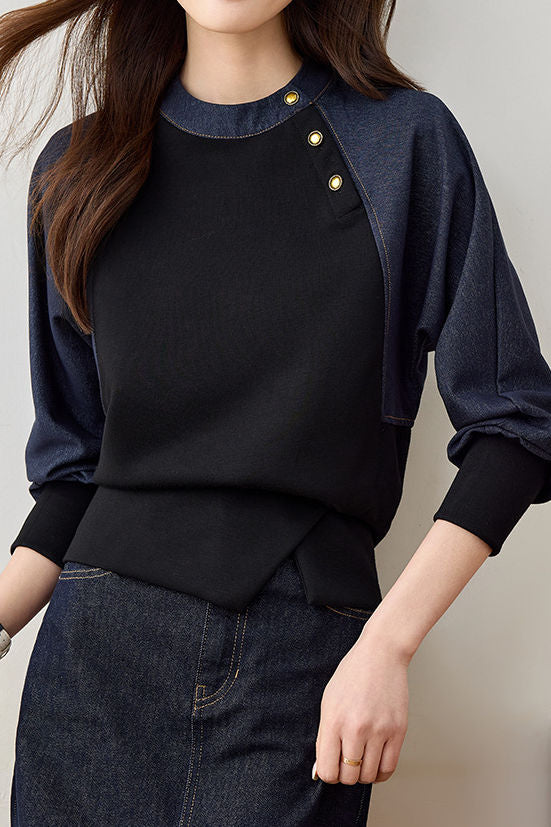 Stylischer lässiger gesplitteter Rundhals-Hoodie