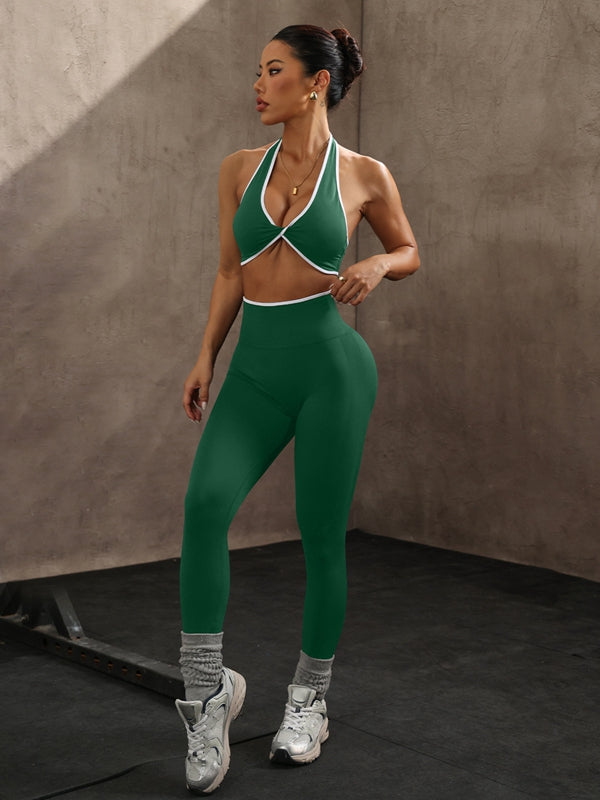 Damen Fitnessset mit Kontrastfarben und Raffung