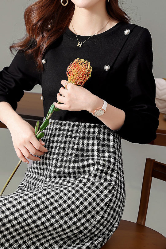 Button Dekor Überprüfen Docking Kleid mit Futter