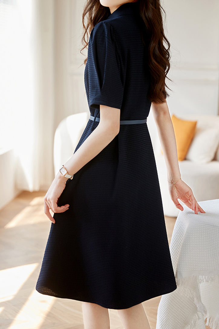 Hemdkragen Gürtel Waffelkleid