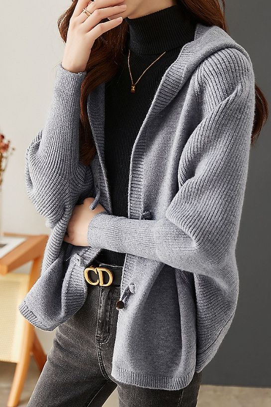 Vielseitiger Strick-Hoodie-Cardigan-Mantel