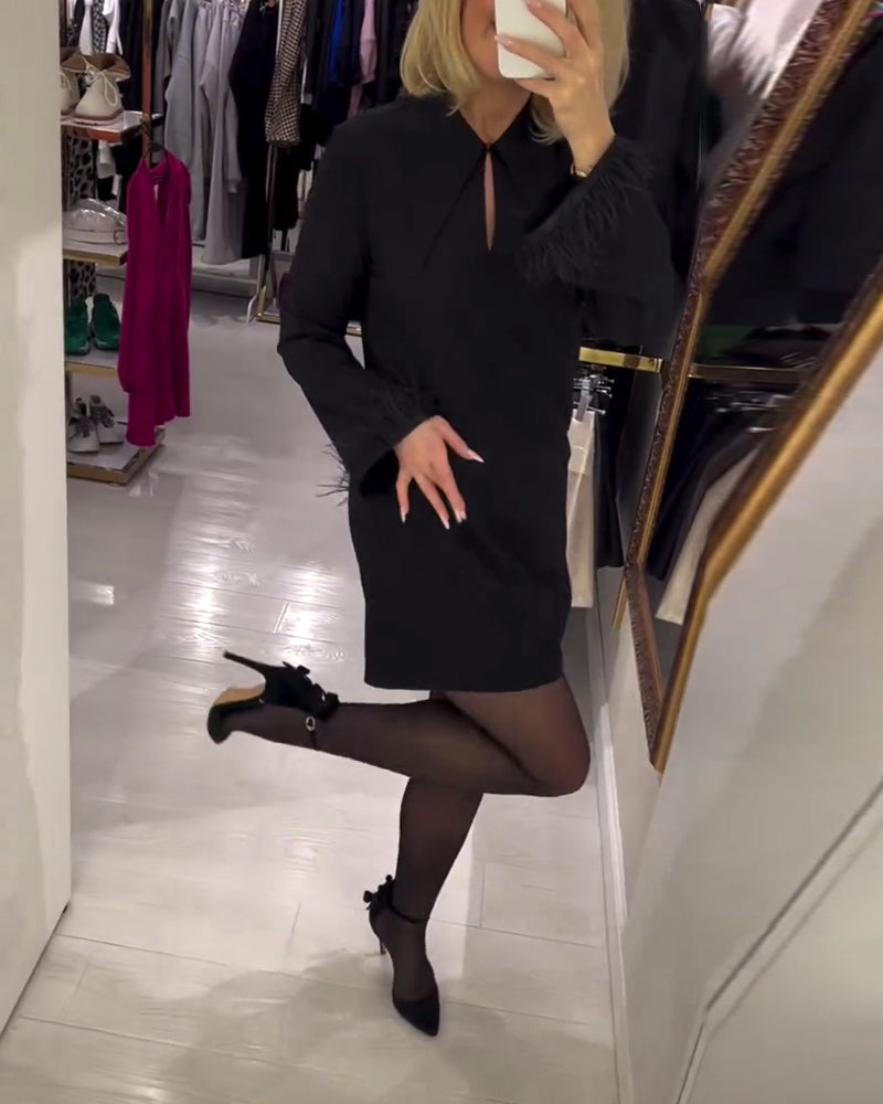 Einfarbiges Kleid, Gerade Schnitt, Lange Ärmel