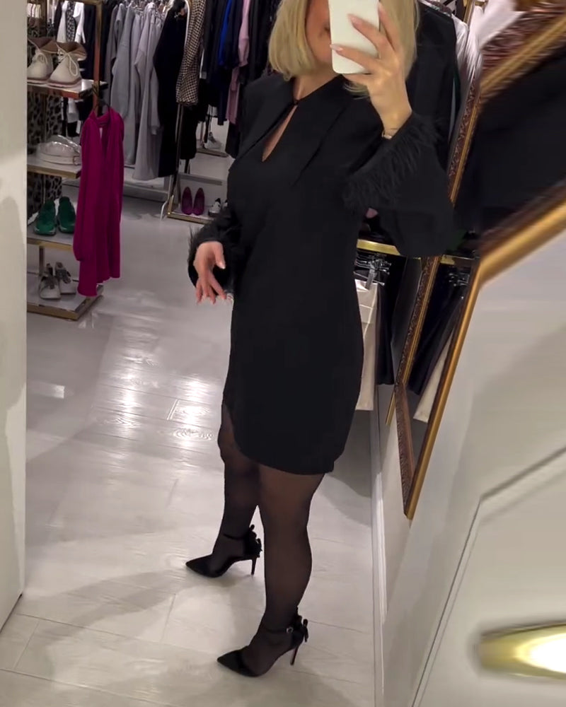 Einfarbiges Kleid, Gerade Schnitt, Lange Ärmel