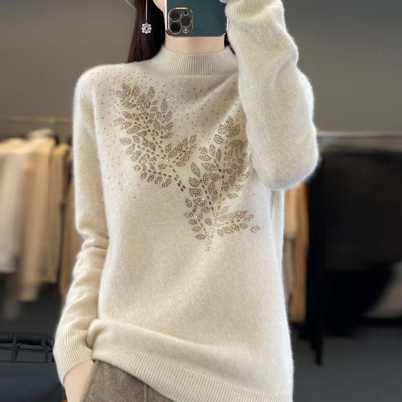 Blattdruck Strickpullover
