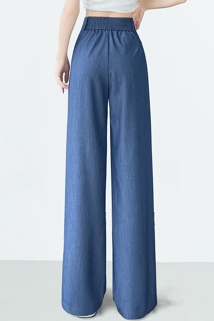 Hoch taillierte, lockere, weiche Denim-Hosen mit weitem Bein