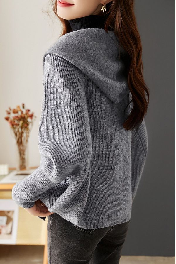 Vielseitiger Strick-Hoodie-Cardigan-Mantel