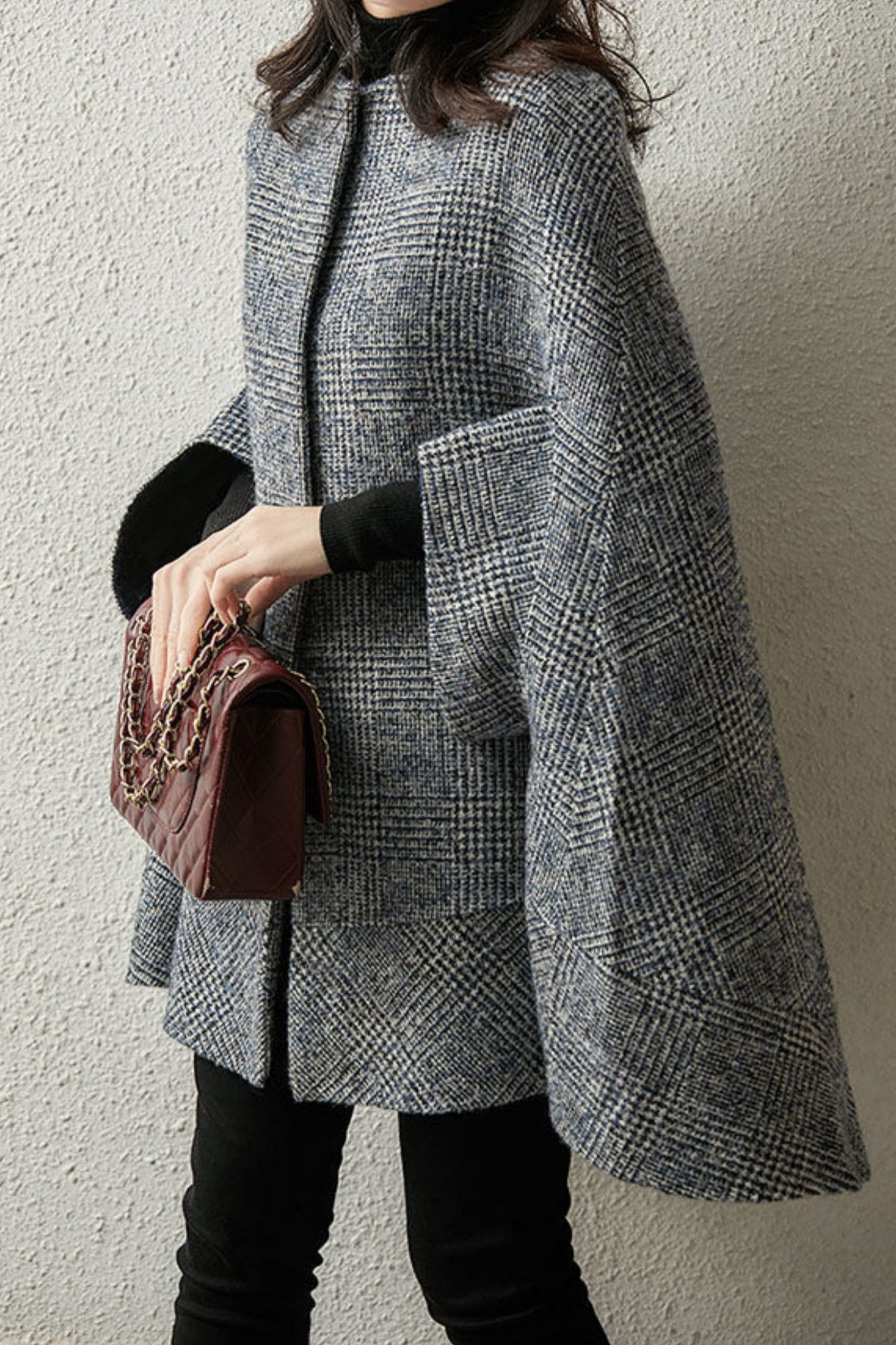 Retro Glen Check Lang Melton Cape mit Futter