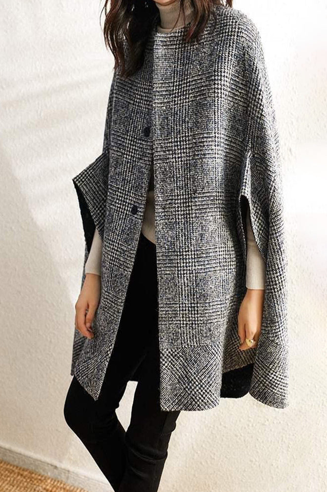 Retro Glen Check Lang Melton Cape mit Futter