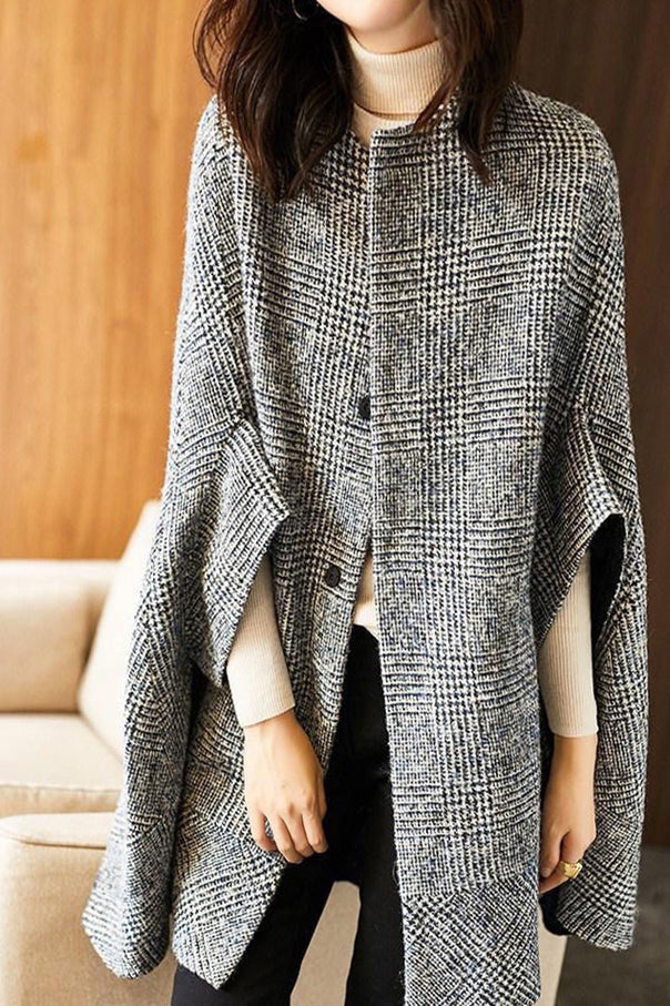 Retro Glen Check Lang Melton Cape mit Futter