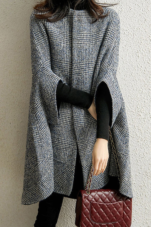 Retro Glen Check Lang Melton Cape mit Futter