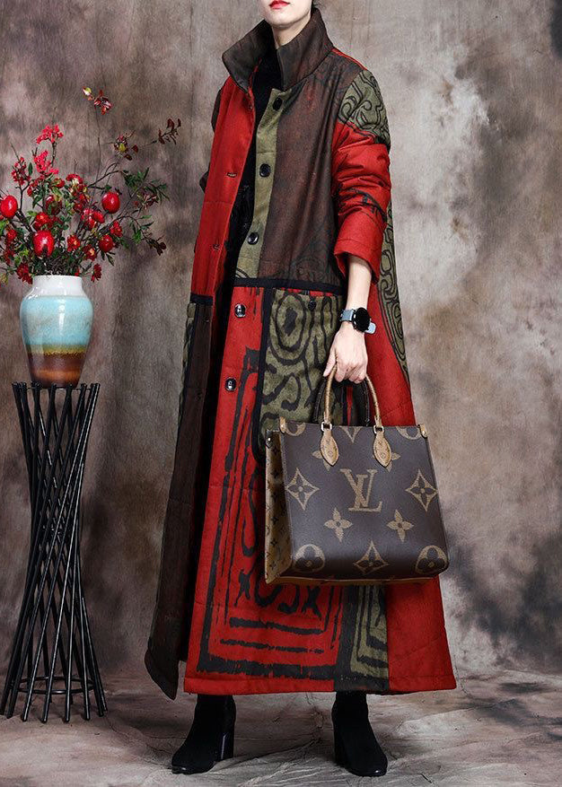 Boutique Grüner Druck Taschen Dicke Baumwolle Winter Langarmmantel