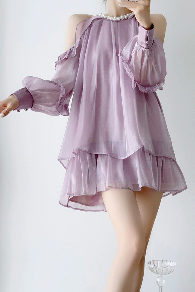 Off-Shoulder Halterkleid mit Perlenverzierung