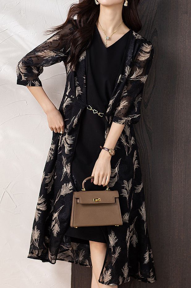 Schicht-Look Blattmotiv Jacquard Kleid