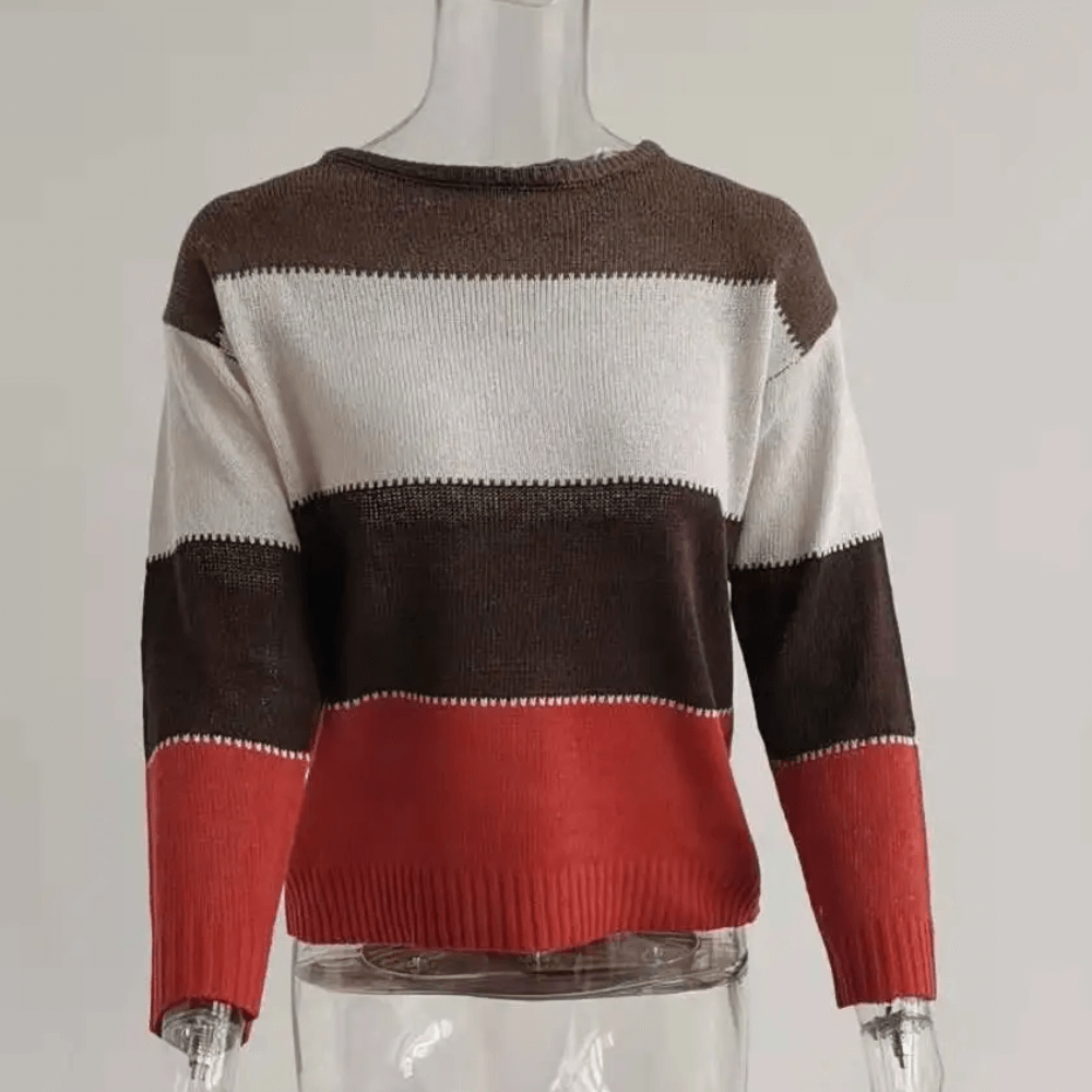 Lässiger Strickpullover für Frauen, Farbblockdesign